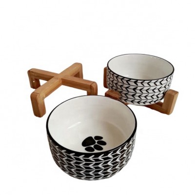 High quality dog accessories wholesale decal black pet porcelain dog bowl Black and white color porcelain dog bowl